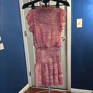 Pink and White Ruffled Tiered Midi Dress